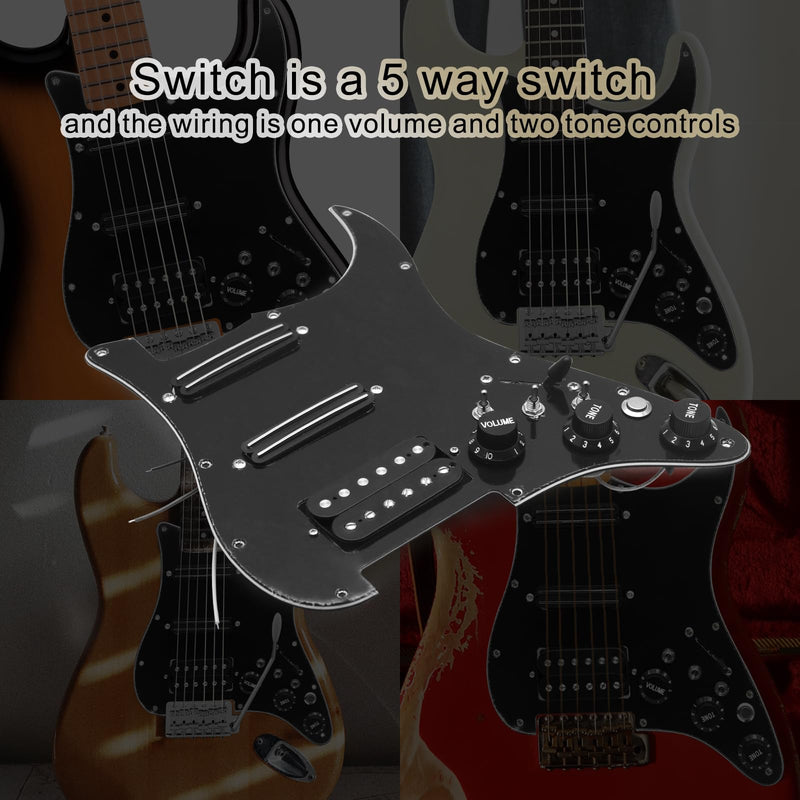 SAPHUE SSH-Coil Splitting Electric Guitar Pickguard Two Mini Humbucker + ONE Humbucker(9K/9K/15K)+Silence Switch Loaded Prewired Scratchplate (Black-Black) Black-Black