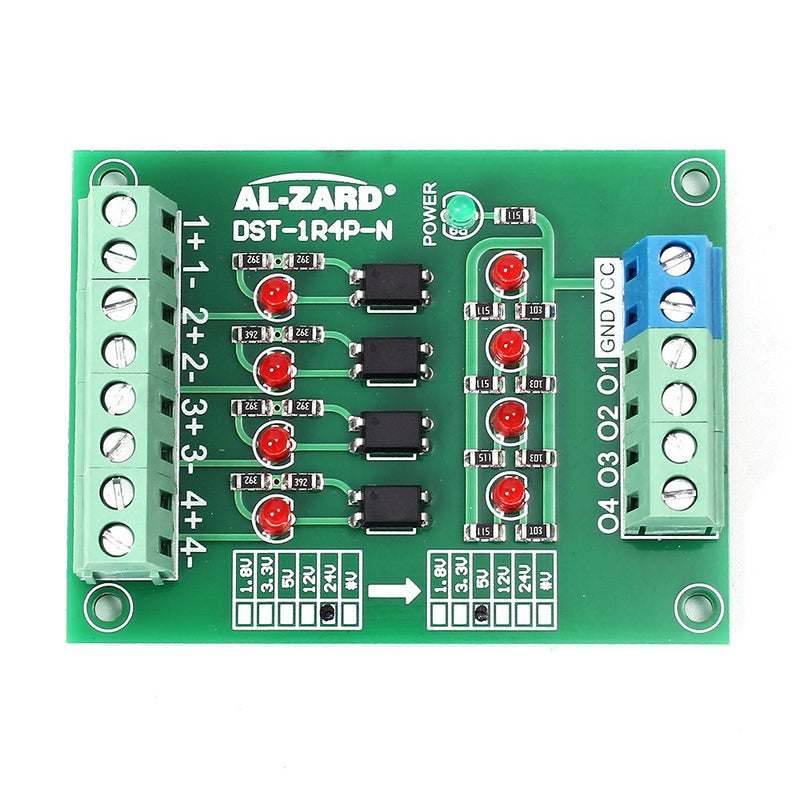 Optocoupler Isolation Module, 12V to 3.3V 4 Channel Optocoupler Isolator Module, PLC Signal Level Voltage Converter Module