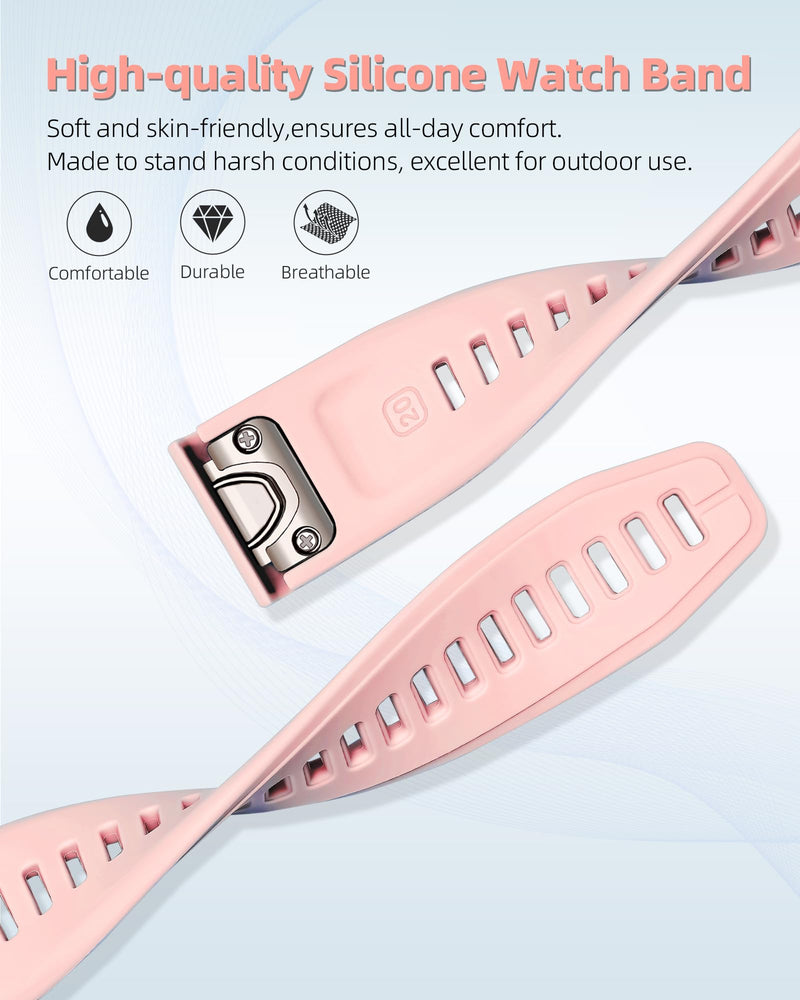 20mm Watch Band Replacement for Garmin fenix 5S/5S Plus/6S/7S/Instinct 2S/D2，Quick Fit silicone with rosegold buckle, GREY and DUSTROSE Bundle