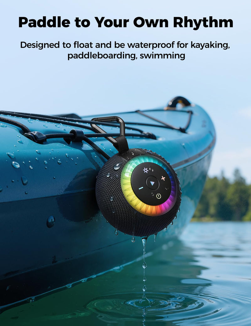 [AUSTRALIA] - Shower Speaker Bluetooth Waterproof Portable: 360° Surround Sound, IPX7 Suction Cup Removable with Vacuum Exhaust Knob, 2 IN1, RGB Lights, BT5.4, TWS, Pool/Beach/Kayak, Gifts for Adults Teens-Black black 
