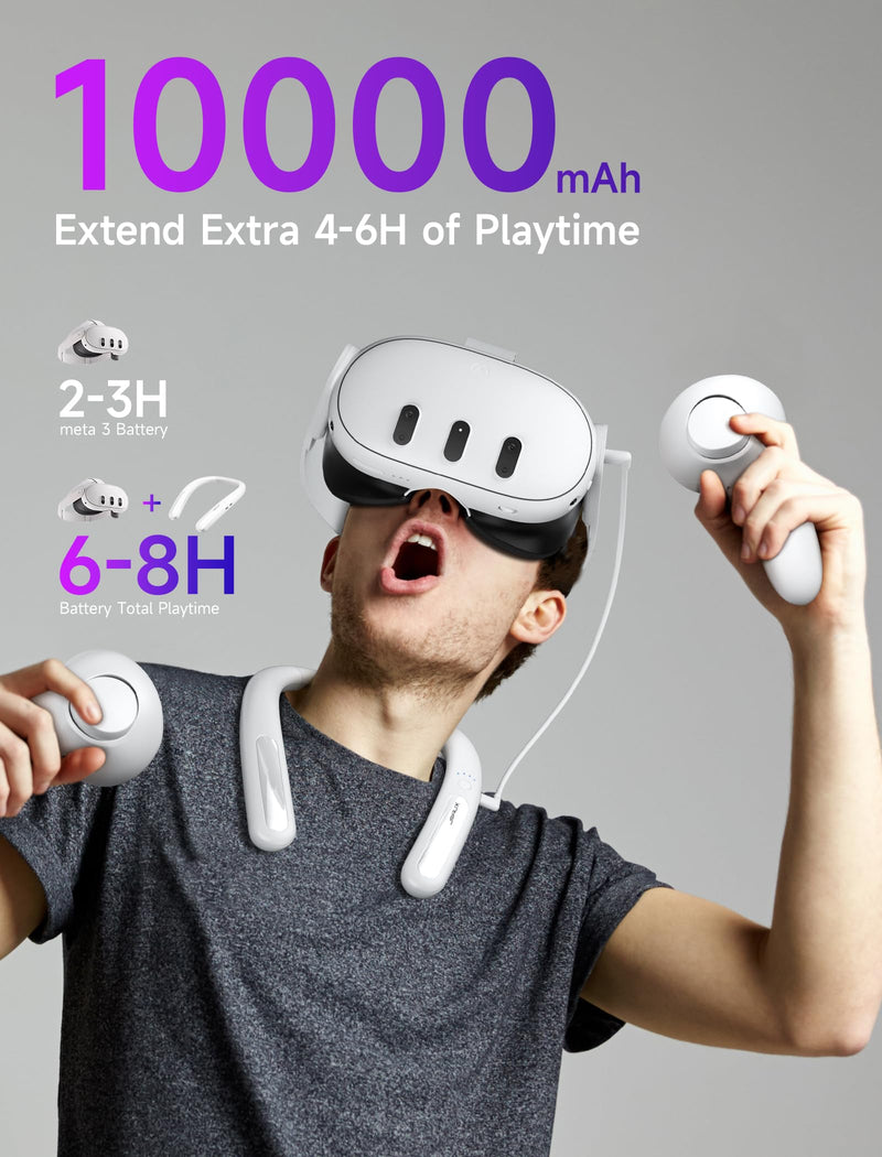 JSAUX Battery Pack for Meta Quest 3/2, 10000mAh PD Fast Charger Battery Pack (Extra 4-6 H Playtime), VR Extend Power Accessories, Compatible with Oculus Quest 3, Meta Quest 2, PSVR 2, Pico 4 and More White