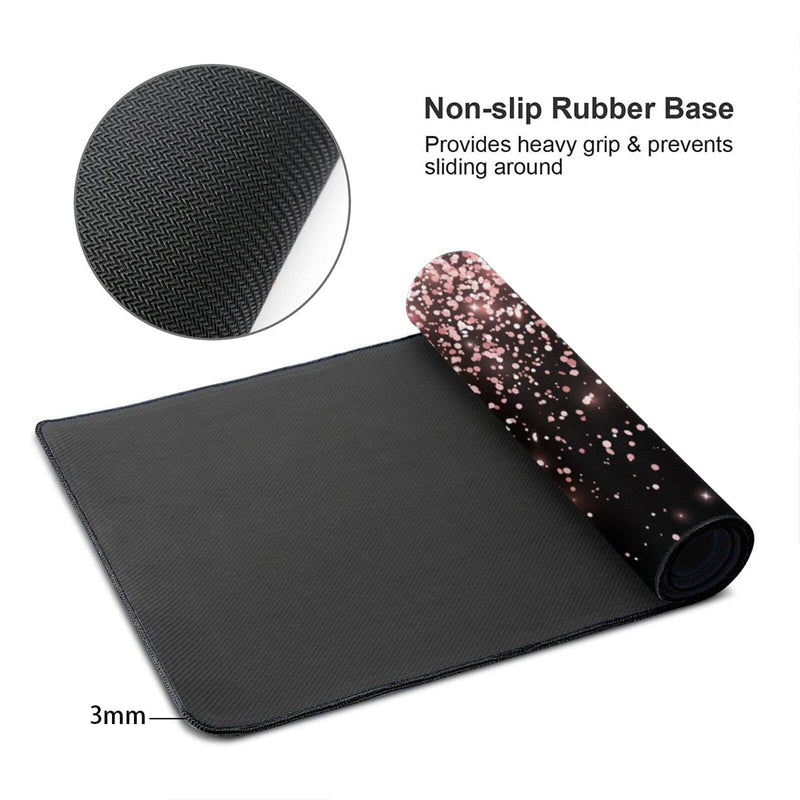 Rose Gold Glitter Black Gaming Mouse Pad Large XL Long Extended Pads Big Mousepad Keyboard Mouse Mat Desk Pad Home Office Decor Accessories for Computer Pc Laptop Rose Gold Glitter Black