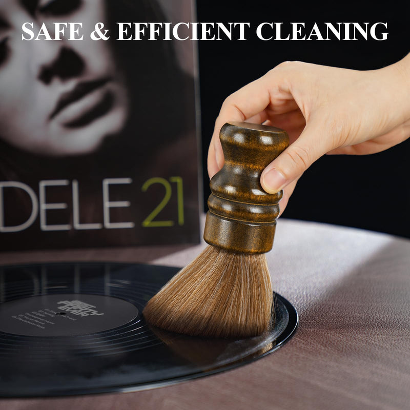 NiHome Vinyl Record Cleaning Brush, Anti-Static Soft LP Record Cleaner, Vinyl Dust Remover Brush with Ultra-Fine Fiber Bristles, Safe for Vinyl LP CD Album Care, Retro Design with Beech Wood Handle Large Brown