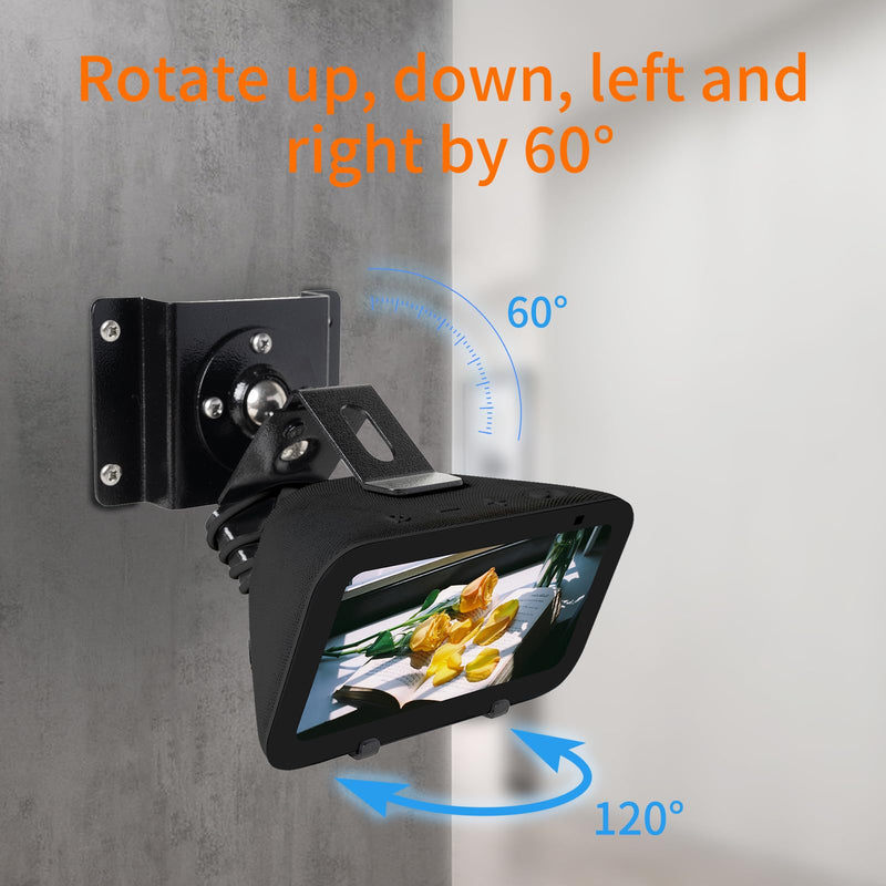 shinar Metal Wall Mount ONLY for Echo Show 5 (3rd Generation) - Swivels up to 360° / Tilts -70° / +70°,Mount Stand Compatible with Show 5 (3rd Gen)&iPhone Models with Wiremanagement (Black) Black