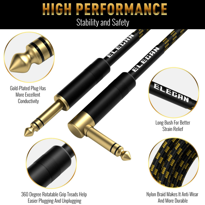 [AUSTRALIA] - Elecan 1/4 Inch TRS Instrument Cable 15 Ft/2 Pack-Right Angle+Straight to Straight 6.35mm Male Jack Stereo Audio Interconnect Cord-Gold Plated-Braided-Balanced Line for Electric Guitar Bass+ 5 Ties 15FT-2PK Angled to Straight + Straight to Straight 