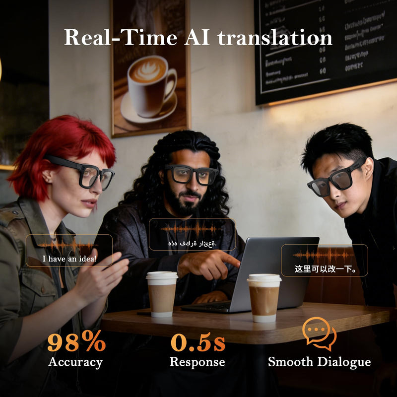 AI Smart Glasses for Cycling & Sports, 8MP Camera Glasses with Hands-Free Video Recording, Bluetooth Audio, Real-Time Translation, Waterproof, Outdoor Action Smart Glasses