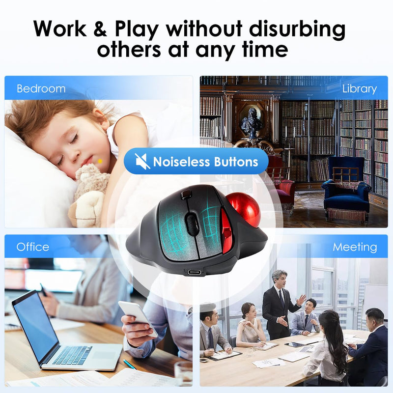SANWA Wired Ergonomic Trackball Mouse GMATB167 + 34mm Black Trackball Replacement Ball Set, Rollerball Mice, Programmable Silent Buttons, 600-1600 DPI, Compatible MacBook, Laptop, Windows, macOS