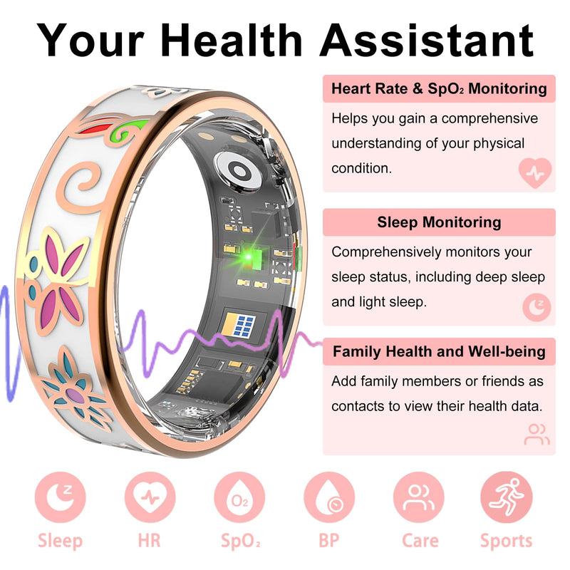 Enamel Craft Smart Ring for Women & Men, No Subscription Fitness Tracker with Heart Rate, Sleep Tracking, SpO2 – IP68 for iOS & Android (Enamel Color, 10)