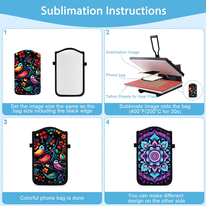 Sublimation Blank Phone Pouch Double-Sided | Adjustable Crossbody Bag Hands-Free for Travel Gym Work Walk | Customized Lightweight Waterproof Neoprene Case Gift to Men Women Teens (10Sets) Sublimation Phone bages 10 Sets