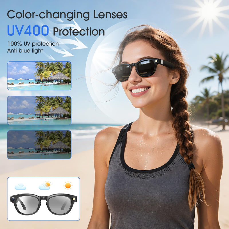 8MP Camera Glasses for Men and Women & Replacement Sunglasses Lenses, HD 1200P 4K Video Recording | Real-Time Translation & Object Analysis