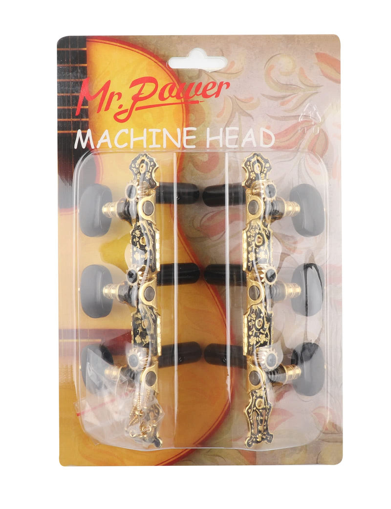 [AUSTRALIA] - Mr.Power Guitar Tuners Machine Heads 3+3 Set Tuning Keys String Pegs Only for Classical Guitar (Long Black, Black Button) Long Black 