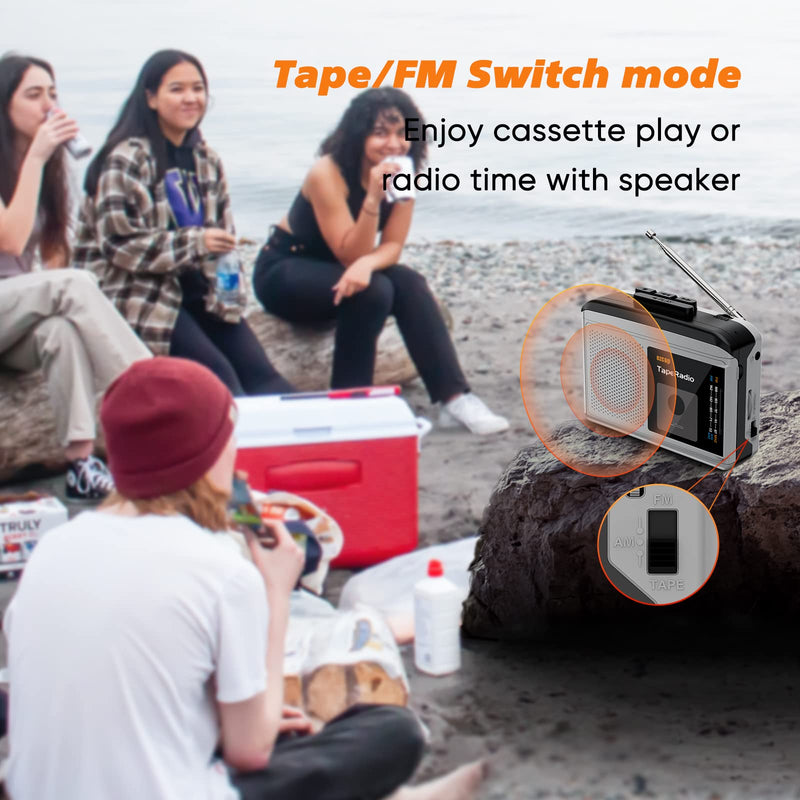Portable Cassette Players, AM FM Radio Walkman Cassette Player, Built-in Speaker, 2AA Battery or USB Power Supply