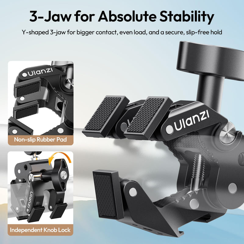ULANZI CO78 Super Clamp Kit w Magic Arm, for Action Cam – 1/4" & ARRI Locating Pins + Cold Shoe Mount, 3-Jaw & Dual Ball Head Designed for Flexible, Low & High Angle Shot, Load Capacity Within 1kg
