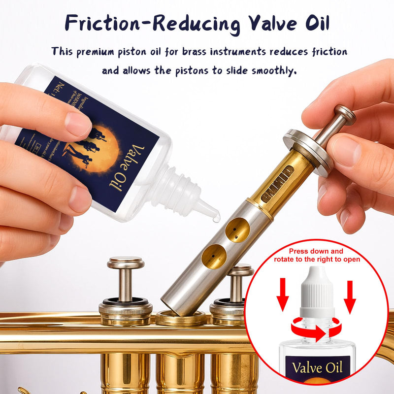 Trumpet Cleaning Kit, Clean and Care Horn, Trumpet Valve Oil Kit with Valve Oil, Slide Grease, Cork Grease, Cleaning Cloth, Mouthpiece/Valve/Bore Brushes, Polishing Cloth