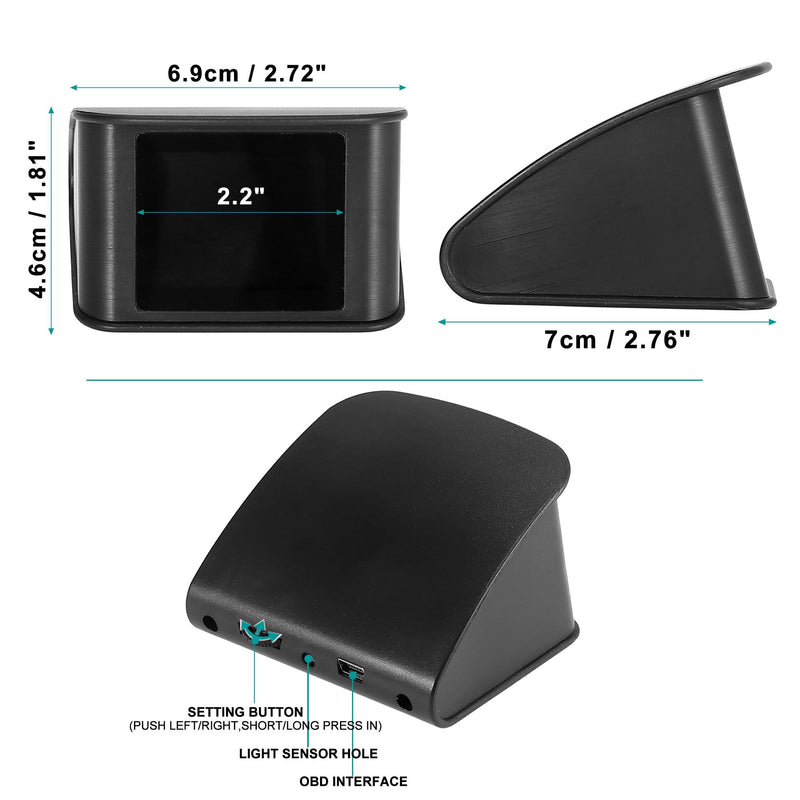 X AUTOHAUX 2.2 Inch Mini HUD Head Up Display Car Dashboard Digital Speedometer Multifunction Data Display Error Alarm TFT LCD Display with OBDII EUOBD