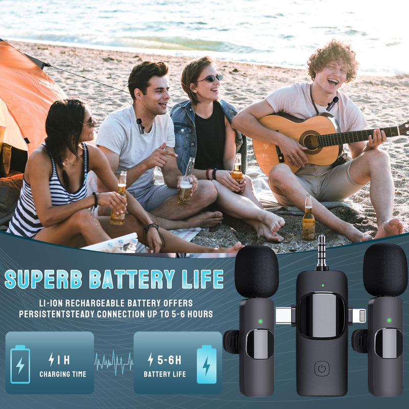 Wireless Microphone for iPhone, Android, Camera, iPad, USB C Microphone, 3 in 1 Dual Professional Wireless Lavalier Mini Microphone, Plug-Play Wireless Mic for Video Recording,YouTube,TikTok
