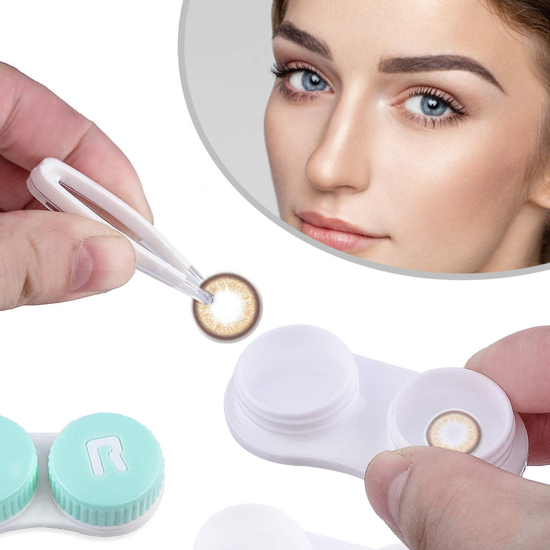 Contact Lens Case，Portable Travel Contact Lens Box with Mirror Tweezers Remover Tool Solution Bottle for Travel & Home D-Rose Gold