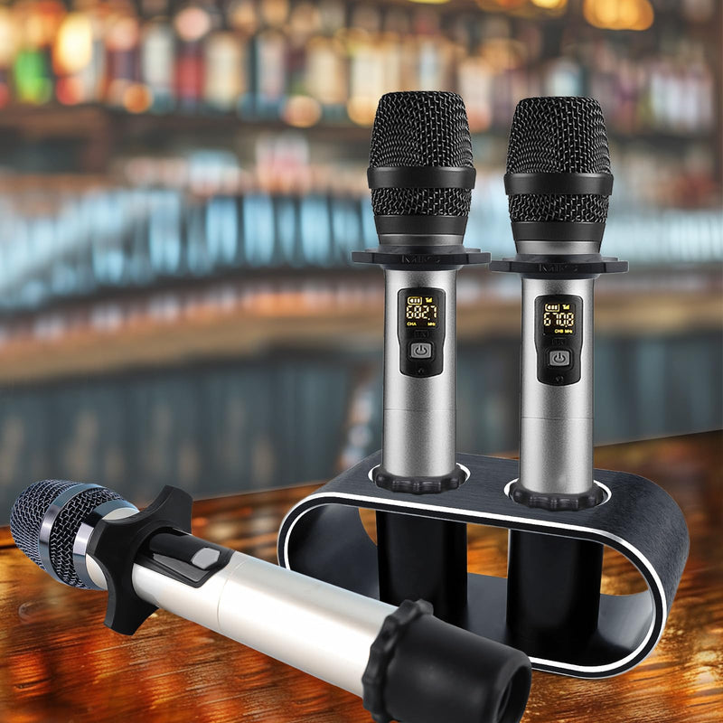 BILIONE Aluminum Alloy Desktop Microphones Storage Holder, Fashionable Tabletop Mics Organizer for Karaoke Wireless Microphones(Black) Black