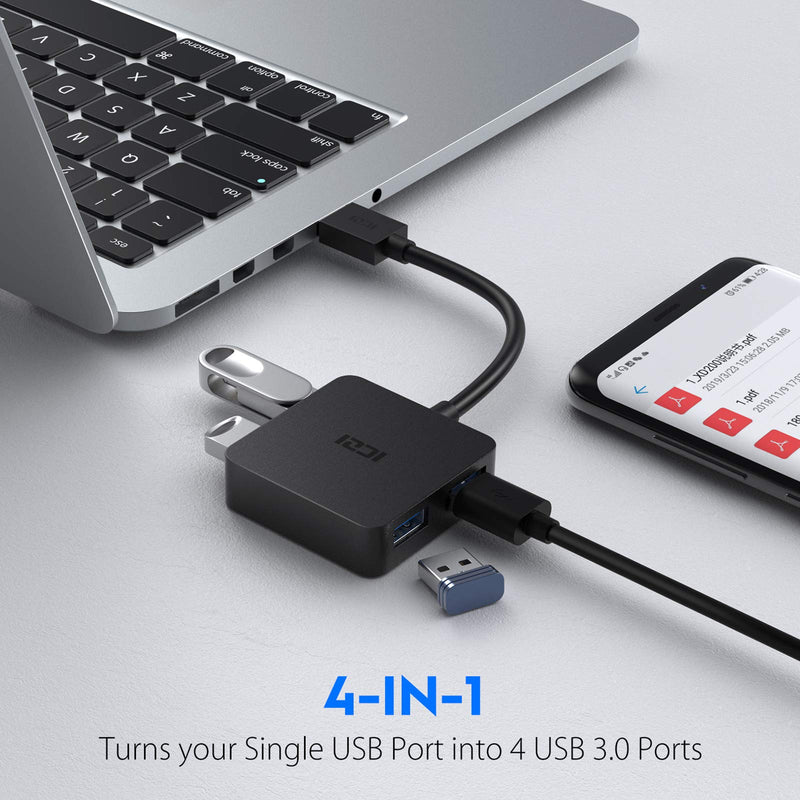 ICZI USB 3.0 Hub,USB Splitter with 4-Port USB 3.0 Data Hub Converter Adapter for MacBook, Mac Pro/Mini, iMac, Surface Pro, XPS, Notebook PC, USB Flash Drives and More (Black) USB HUB