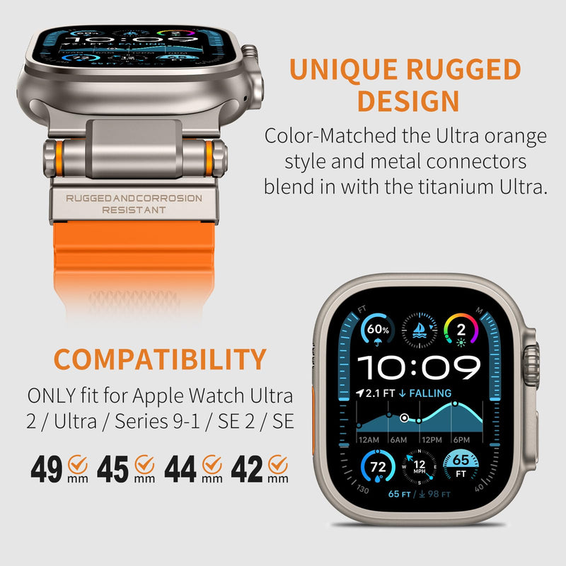 Rubber Band Compatible with Apple Watch Band 49/46/45/44/42mm, Orange/Titanium and Black/Black