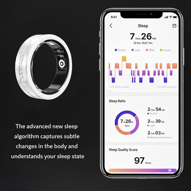 Diamond Smart Ring for Women, Fitness & Vital Signs Monitoring, Sleep Tracker, Remote Photography, No Subscription, Ladies Gift, iOS & Android(Silver,8#) Gray 8