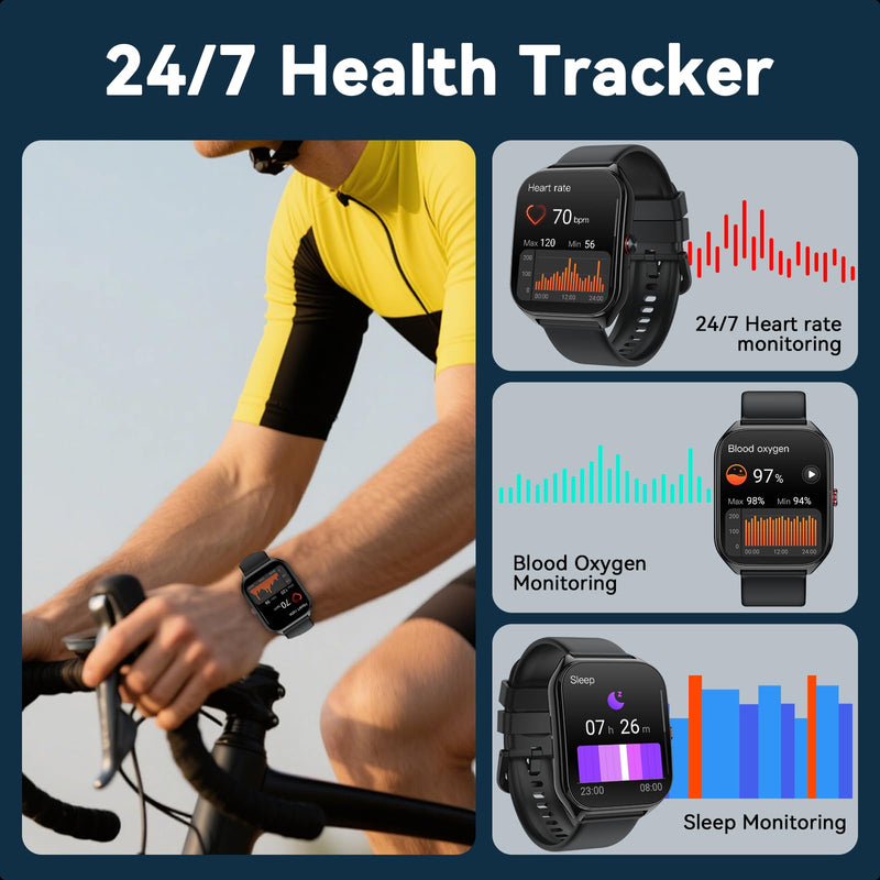 2026 AI Smart Watch for Men Women with ChatGPT, 1000mAh Fitness Tracker | 60-Day Standby Time, 1.96" HD SmartWatch with 200+ Sport Modes/Heart Rate/Sleep Monitor, IP68 Waterproof Pedometer Drill black