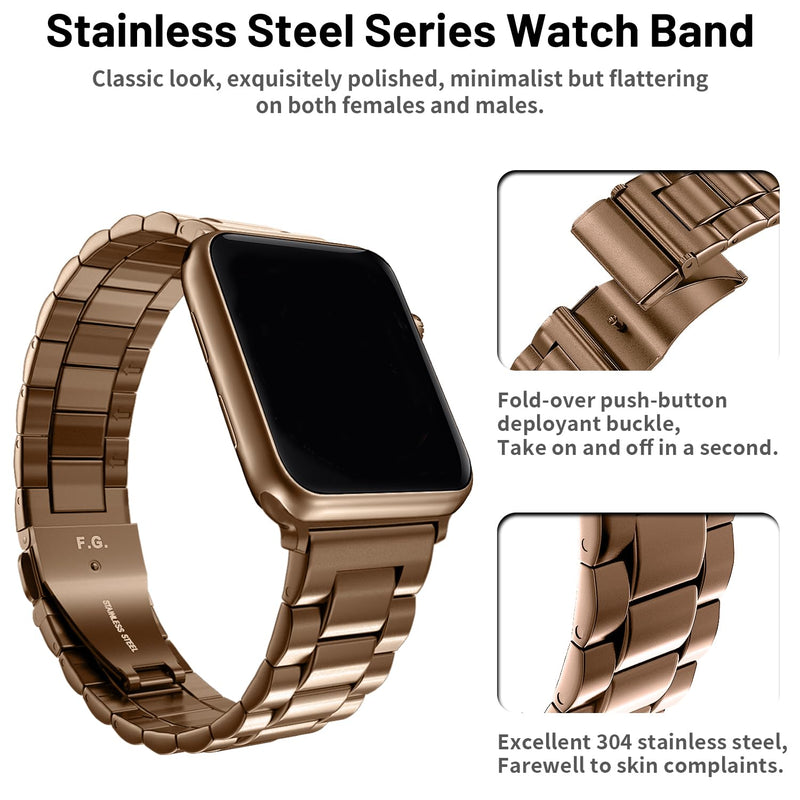 Fullmosa Compatible Stainless Steel Apple Watch Band with case 41mm/40mm/38mm Coffee Gold & Compatible Metal iWatch Band with case 41mm/40mm/38mm,Rose Gold