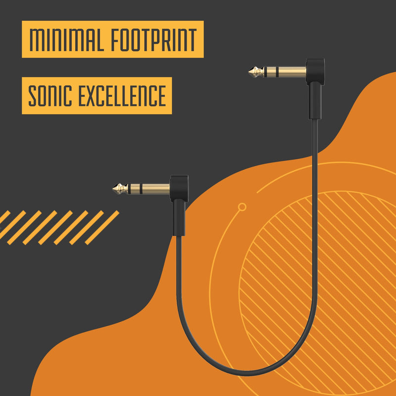 Rock Stock 1/4" Stereo TRS Flat Patch Cables - 12" Ultra-Thin, Right Angle, Low Profile, Gold Plated, Braided Shielding - Maximize Pedalboard Space, Eliminate Noise, Connect Guitar Effects Pedals 12 Inches (1 Foot)