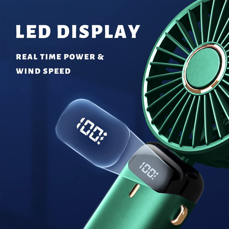 Handheld Fan, Mini Fan Portable Fan 5000 mAh with 5 Speeds, Battery Operated Hand Fan with LED Display, Personal Fan Desk Fan 11-21Hs Working Time for Office Bedroom Outdoor Travel Camping-Green Green
