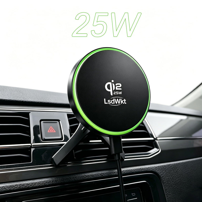 25W for MagSafe Car Mount Charger, Qi2.2 Certified Magnetic Wireless Air Vent Phone Mount, Built-in Cooling Fan, Super Strong Magnetic Hold, Fits iPhone 12 13 14 15 16 17 Series - LsdWkt