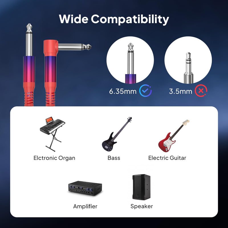 Elebase 1/4 inch TS Guitar Cable 9M/30FT 2Pack,Stylish Right Angle to Straight 6.35mm Instrument Cord,Mono Unbalanced Quarter inch Audio Line for Electric Guitar,Bass,Keyboard,Amplifier,Speaker 30FT/9M