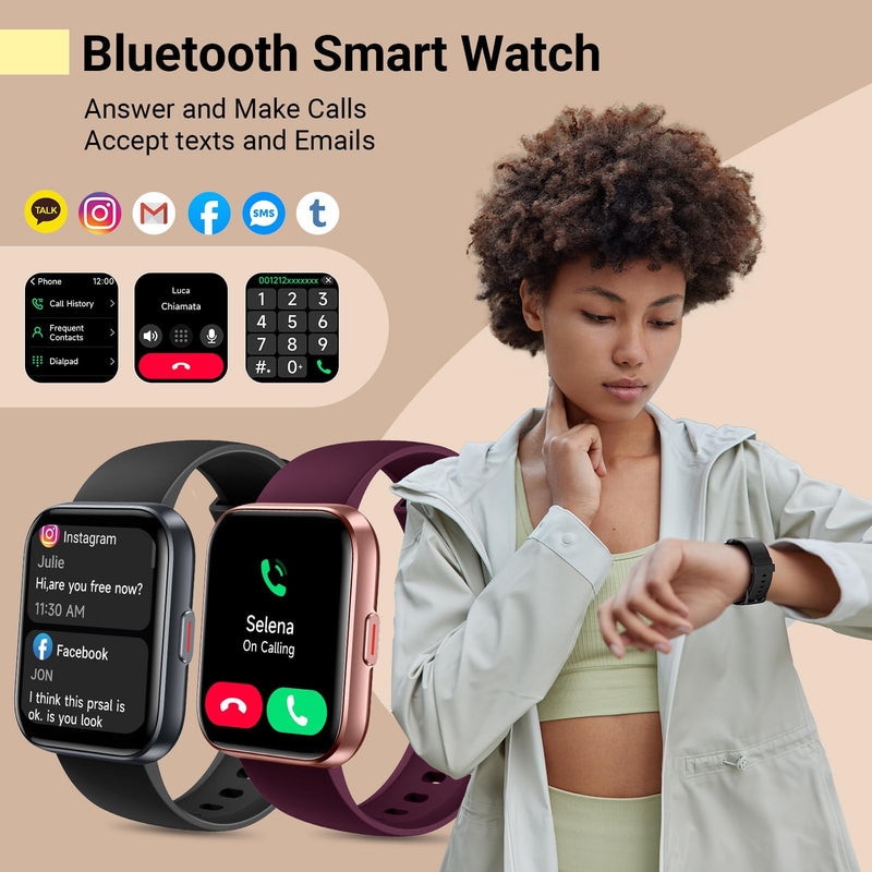 Smart Watches for Women, Smart Watch for Android Phones & iPhone, Fitness Watches for Women with Alexa, Call & Notification Alerts, Tracks Heart Rate/Sleep Smartwatches (Dark Purlple, 1.8 inches) Rose Purple
