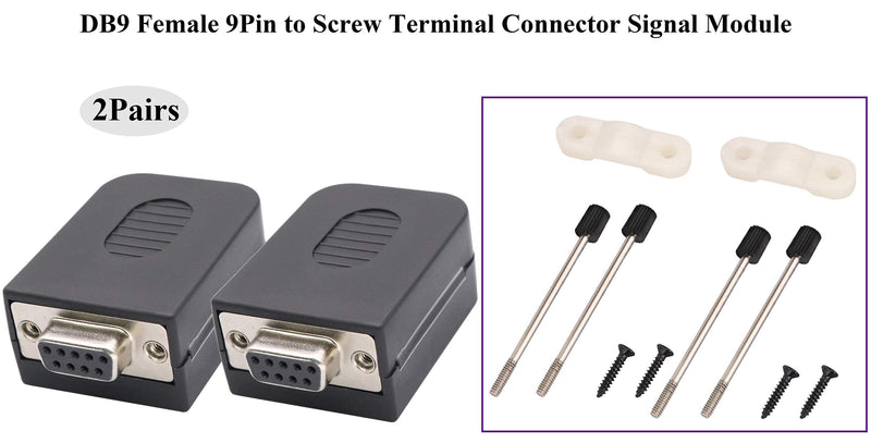 AAOTOKK DB9 Screw Terminal Block Adapter D-SUB 9-pin RS232 Female to 9 +1 Pin/Way Female Serial Terminal Breakout Board Connector Signal Module with case (2Pcak/Female)