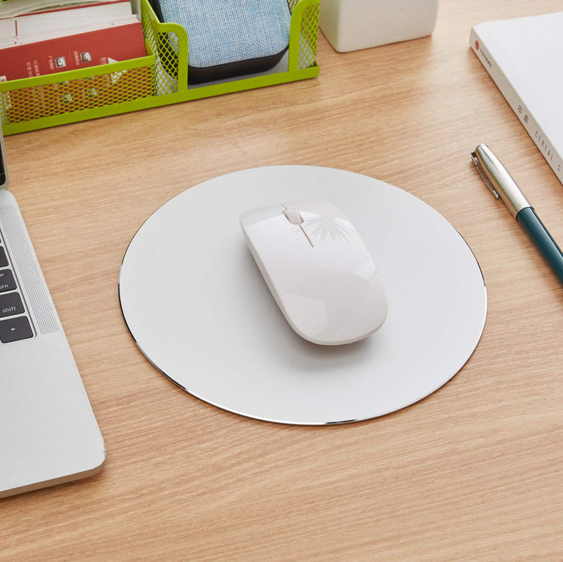 DSKKWS Metal Aluminum Mouse Pad, Office Thin Hard Mouse Mat Leather Surface Double Side Precision Silver and Black Mouse Pads for Fast and Accurate Control(Round) Silver Round