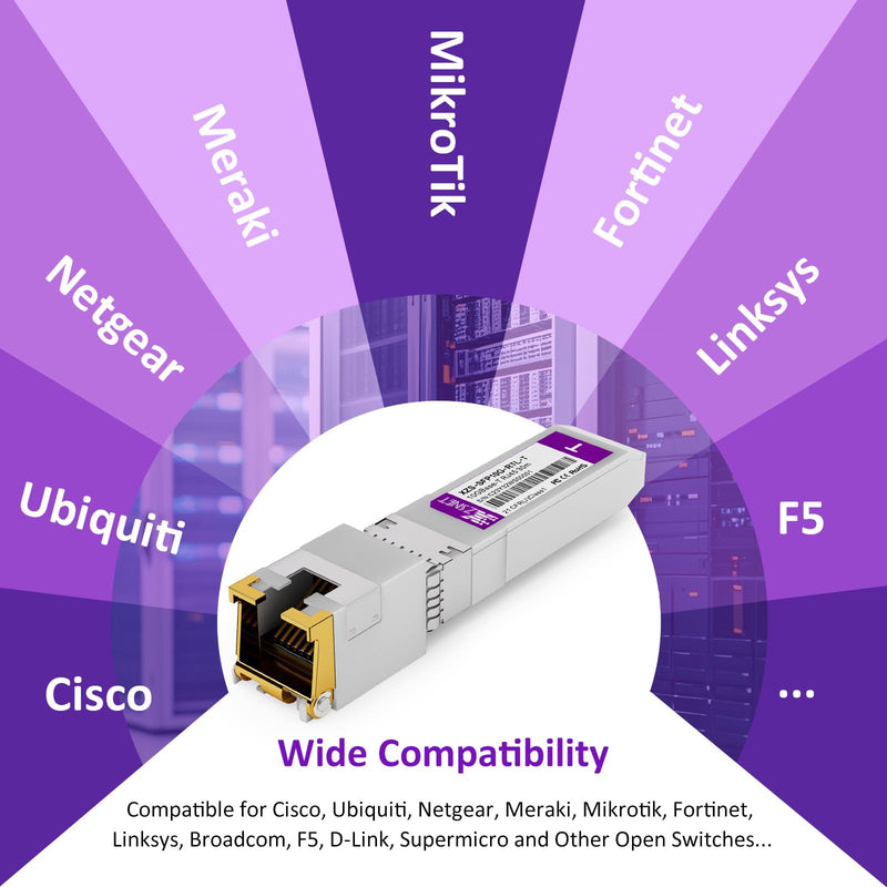10GBASE-T SFP+ to RJ45 Transceiver, 1/2.5/5/10G Multi-Rate Copper SFP+ to Ethernet Module for Cisco SFP-10G-T-S, Ubiquiti UniFi UF-RJ45-10G, Mikrotik S+RJ10, Meraki, Netgear, D-Link and More, 1 Pack