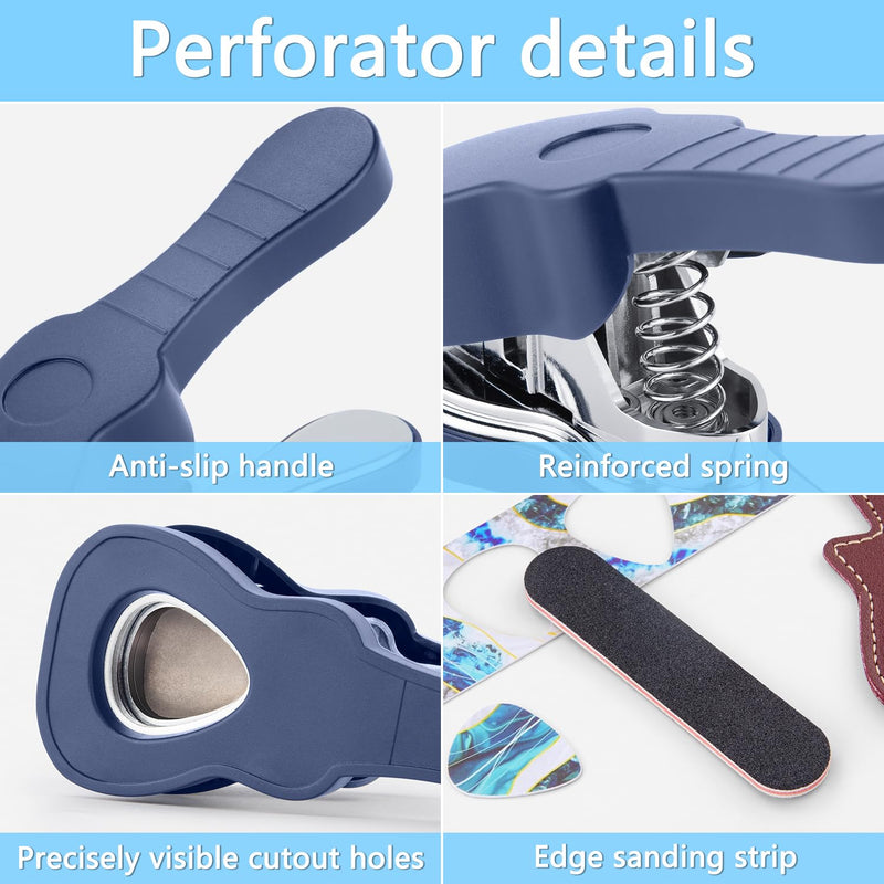 ArtAt Guitar Pick Punch Kit – Bass Guitar Picks Puncher With 15 Variety Pick Strips Medium Guitar Pick Maker Punch Kit Unique Guitar Lovers Gifts blue