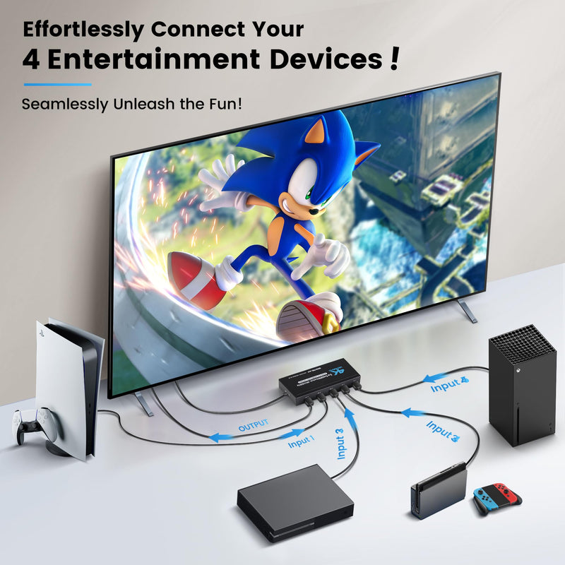 [AUSTRALIA] - NEWCARE 4K@60Hz HDMI Switch 4 in 1 Out with Type-C Charging Cable (4x1 4k@60Hz with Remote) 4x1 4k@60Hz with remote 