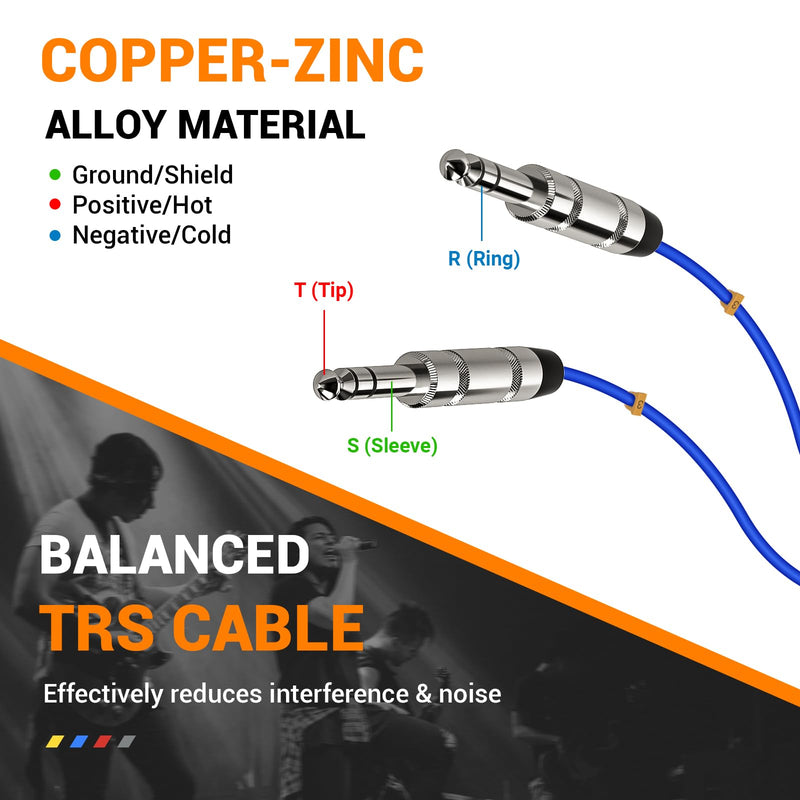 Phenyx Pro 4-Channel TRS Snake Cable, Color-Coded Patch w/24 AWG OFC Copper, 3 Ft Cable, 1/4" Audio Cable, TRS to TRS Balanced 1/4-Inch for Guitar, Bass & AMP (PCBL-QR4IN1-3) 3 Feet