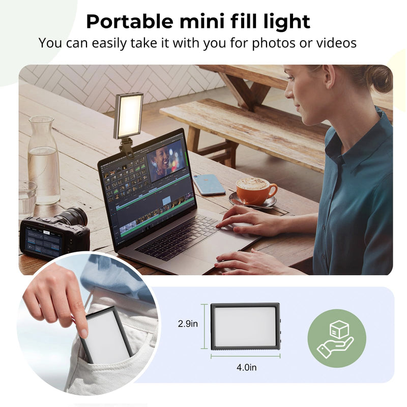 Aureday Rechargeable Selfie Light with Clip, Video Light for iPhone/Tablet/Camera/Laptop, 2000mAh Portable LED Phone Light for Selfie/Video Conference/Zoom Call/Photography/Makeup/Live Stream/TikTok Square