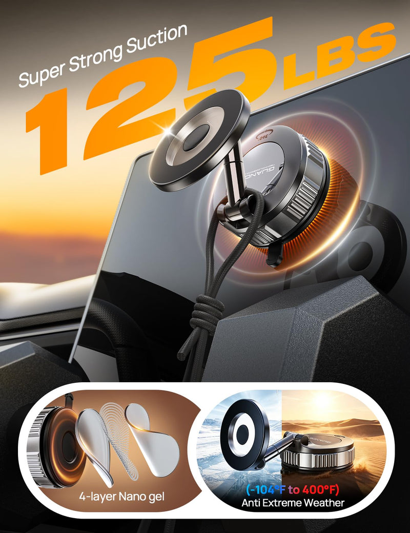 Car Phone Holder for MagSafe, 125 LBS Vacuum Suction, 360° Adjustable Mount | Phone Holders for Your Car; Phone Suction Mount for iPhone 17–12, Pro, Pro Max, Plus and Air; One-Hand Use; Not for Dashboard Matte Black