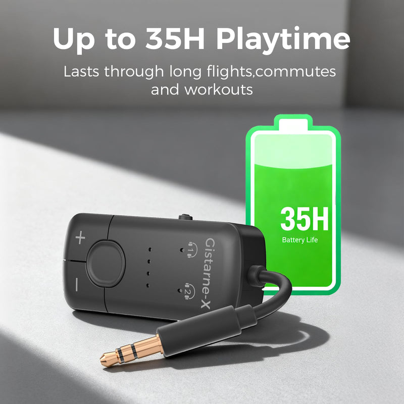 [AUSTRALIA] - Bluetooth 5.3 Audio Transmitter with Qualcomm aptX Adaptive, Dual Device Support, 35Hr Battery Life, 3.5mm AUX for Travel, Flight, Gym 