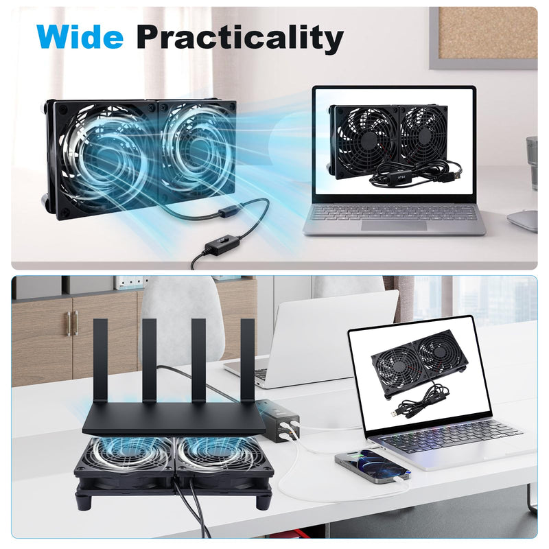 Quiet Dual 120mm USB Fan Dual-Ball Bearings, USB Fan 5V, with L/M/H 3-Degree Speed Controller High Airflow Cooling Fan for Router Modem Receiver DVR PlayStation Xbox TV Box