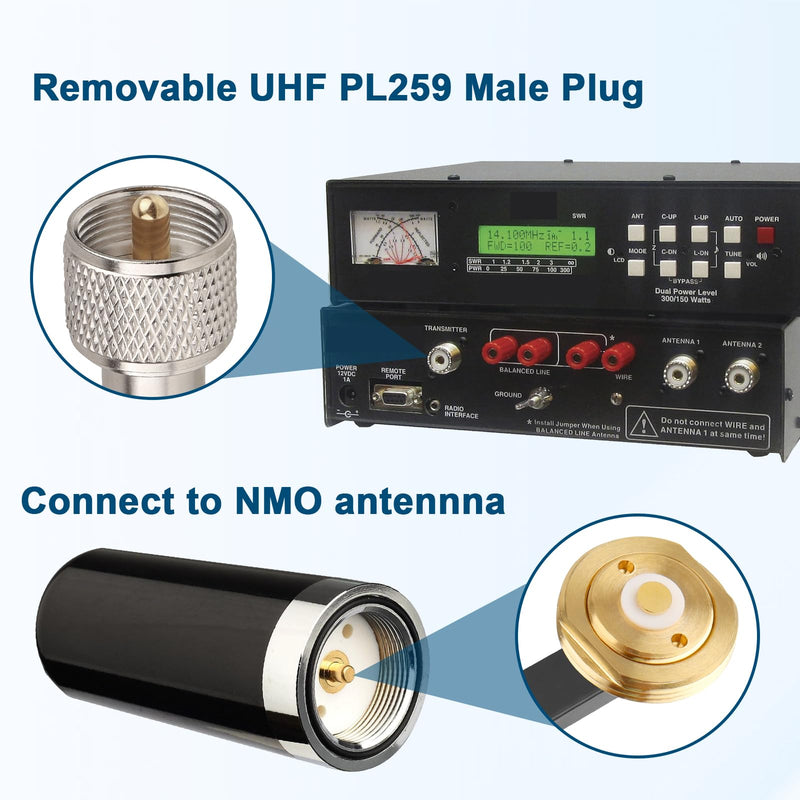 [AUSTRALIA] - MOOKEERF NMO Antenna Cable,10FT Low Loss RG58 Coaxial CB Antenna Cable Extension with NMO and Removable UHF PL259 Male Connector for VHF/UHF/CB Radio 10FT 