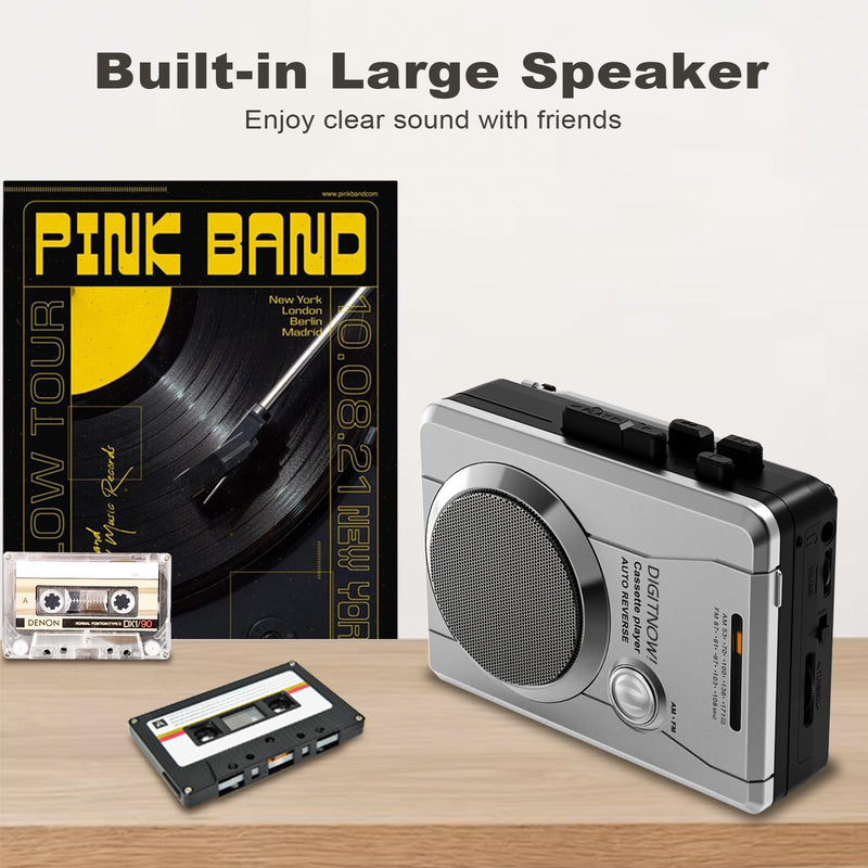 [AUSTRALIA] - Portable Cassette Tape Player Recorder, Retro AM FM Radio, Compact Cassette Audio Recorder with 3.5MM AUX Jack, Built-in Loud Speaker & Microphone, Auto Reverse, Removable Belt Clip 