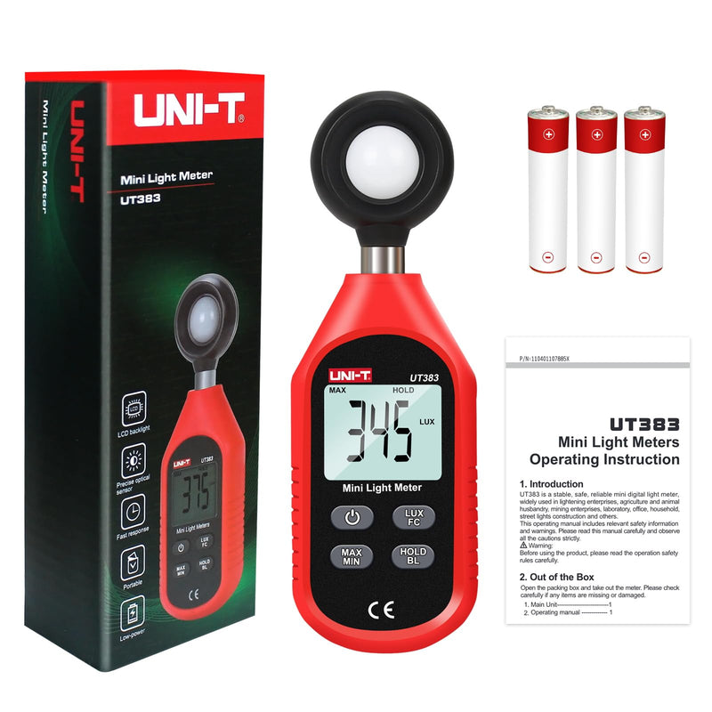 [AUSTRALIA] - UNI-T UT383 Light Meter Lux Meter Lumens Digital Illuminance Meter 0~199,900 Lux (0~18,500 FC) Foot Candles Luxmeter for Film Photography Plants Photometer Lighting Intensity Brightness Measurement 