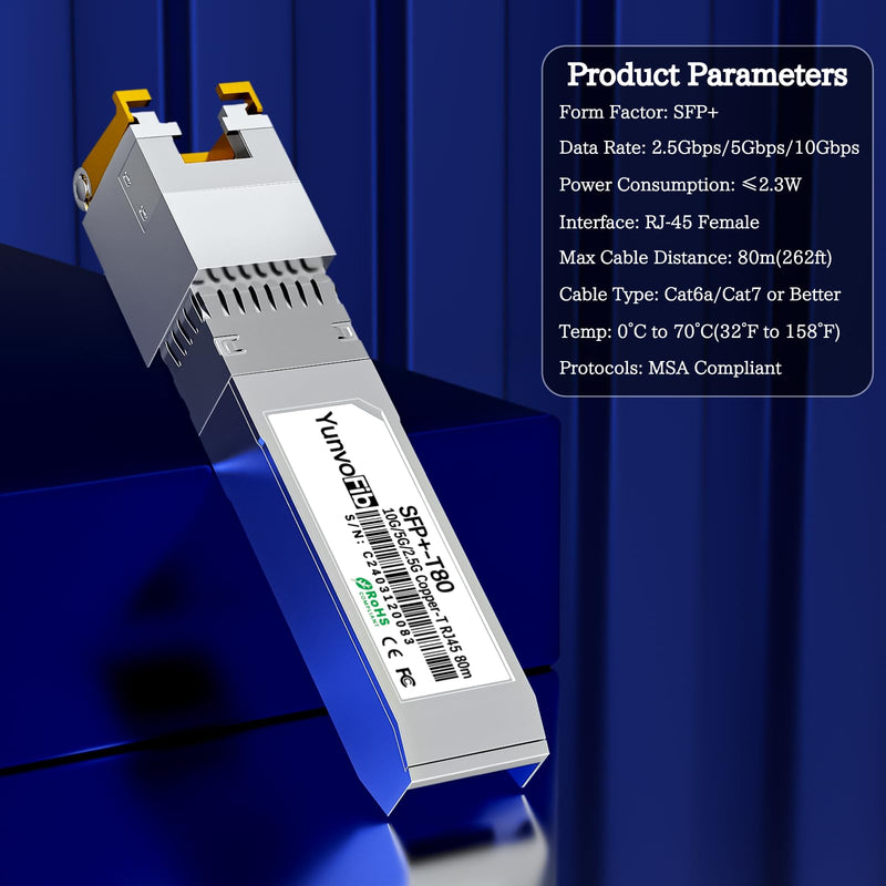 10GBASE-T SFP+ Copper 80m RJ45 Transceiver - 2.5G/5G/10G SFP+ to RJ45 Module, MSA Compliant Copper SFP+ Transceiver for Cisco D-Link Mikrotik Netgear Ubiquiti and More 10GBase-T-10G-80M