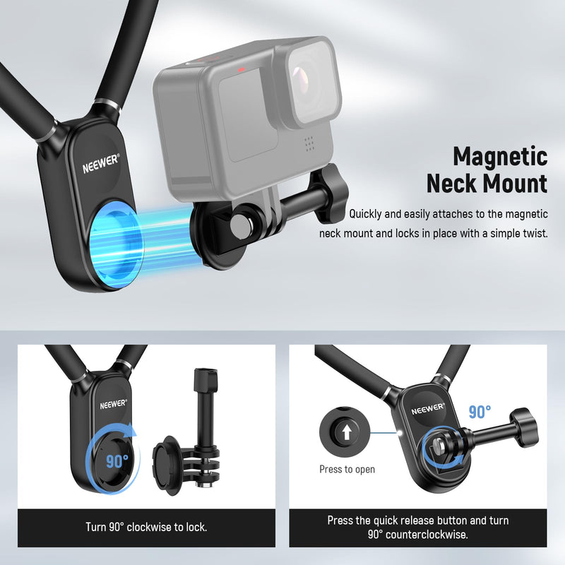 NEEWER Magnetic Neck Mount Holder with Phone Clip Compatible with GoPro Hero 12 11 10 MAX DJI Action 4 Insta360 iPhone Samsung, Quick Release POV Action Camera Necklace Mounting Vlog Aceessories, GP15