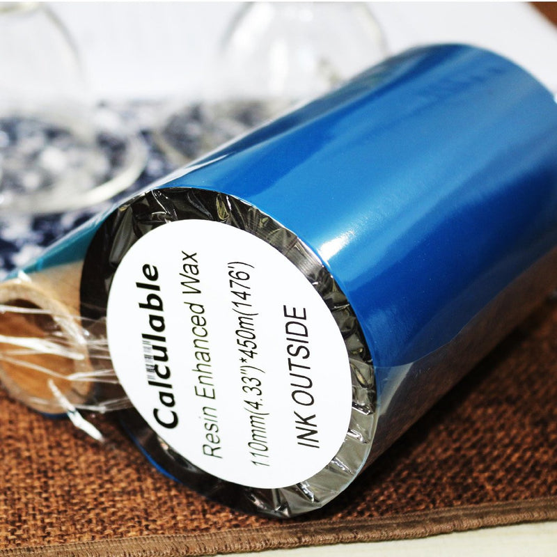 4.33" x1476' (110mmx450m) Thermal Transfer Ribbon Ink Outside Wax Ribbons Resin Enhanced Wax for Zebra GK420D SM4 ZT410 GC420t GK420t GX420t GX430t Tec Datamax Intermec Citizen Printer Resin Enhanced Wax 4.33"x1476'