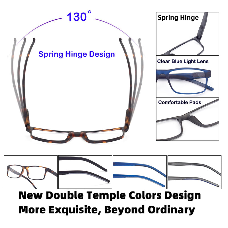 Reading Glasses for Men Women, Spring Hinge Readers Glasses, Blue Light Blocking Lens Eyeglasses SR20523 4 Pairs Mix 1.75 x