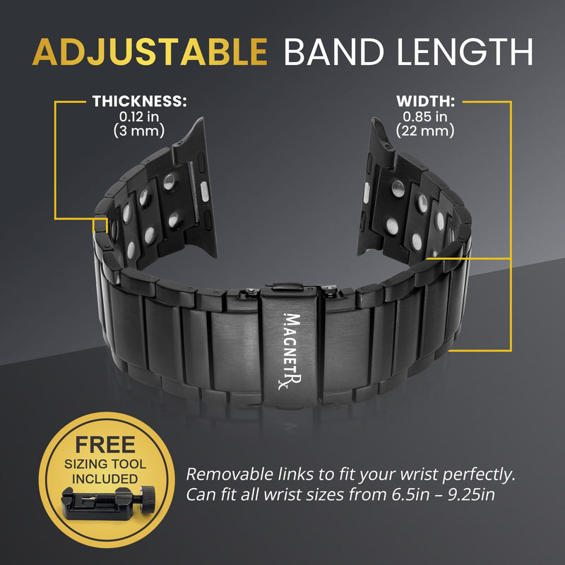 MagnetRX® Magnetic Band Compatible with Apple Watch - 316L Stainless Steel Ultra Strength Magnet Watch Band Compatible for Apple watch Series 9/8/7/6/5/4/3/SE (42mm/44mm/45mm, Black) 42mm/44mm/45mm